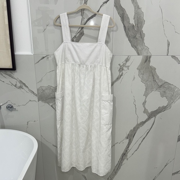 NWT Madewell White Floral Embroidered Textured Cutout Back Midi Dress - Picture 7 of 12